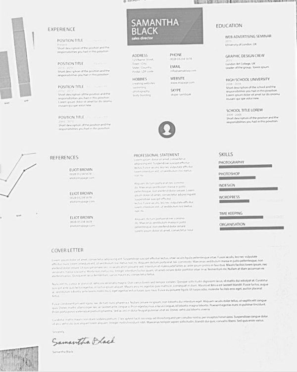 black and white sample resume overlapping some business charts